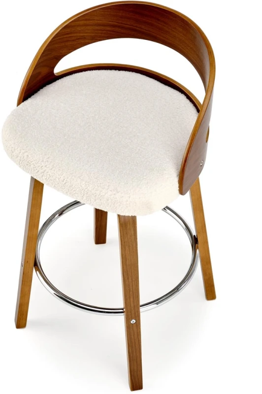 Hoker barowy H110 tapicerowany nowoczesny z oparciem do kuchni kremowy/orzechowy