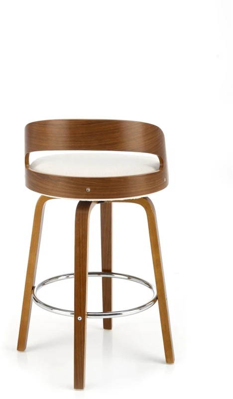 Hoker barowy H110 tapicerowany nowoczesny z oparciem do kuchni kremowy/orzechowy