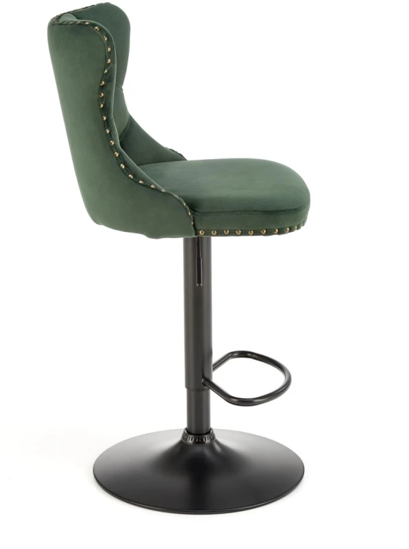 Hoker barowy H117 tapicerowany z oparciem i regulacją wysokości do kuchni ciemny zielony