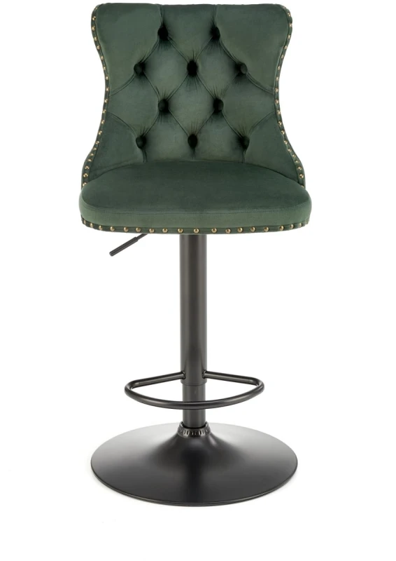 Hoker barowy H117 tapicerowany z oparciem i regulacją wysokości do kuchni ciemny zielony