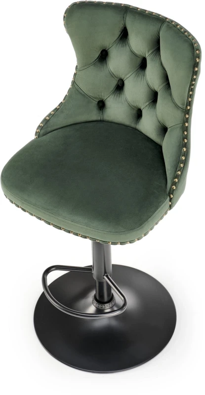 Hoker barowy H117 tapicerowany z oparciem i regulacją wysokości do kuchni ciemny zielony