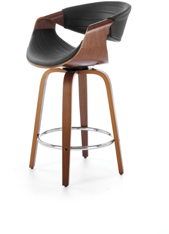 Hoker barowy H123 eco skóra nowoczesny z oparciem do kuchni czarny/orzechowy