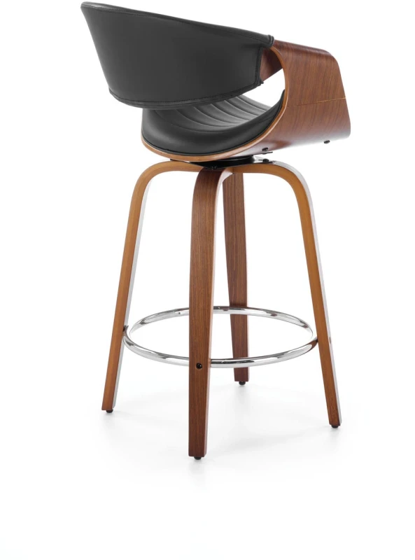 Hoker barowy H123 eco skóra nowoczesny z oparciem do kuchni czarny/orzechowy