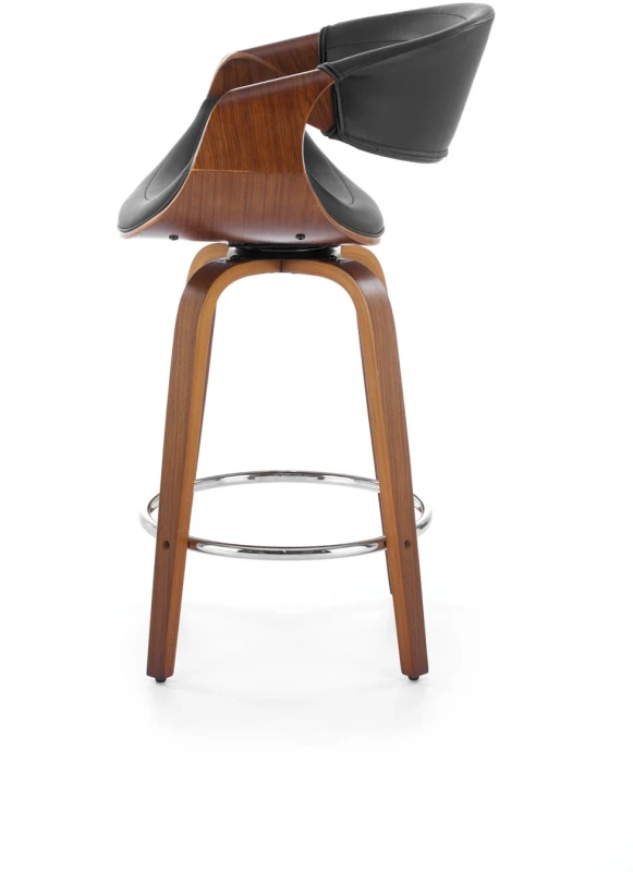 Hoker barowy H123 eco skóra nowoczesny z oparciem do kuchni czarny/orzechowy