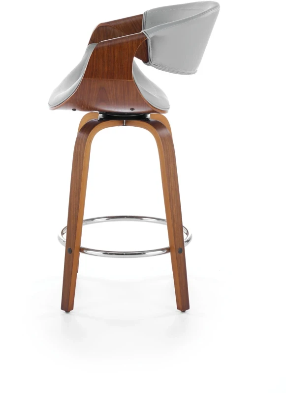 Hoker barowy H123 eco skóra nowoczesny z oparciem do kuchni popielaty/orzechowy