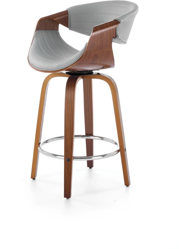 Hoker barowy H123 eco skóra nowoczesny z oparciem do kuchni popielaty/orzechowy