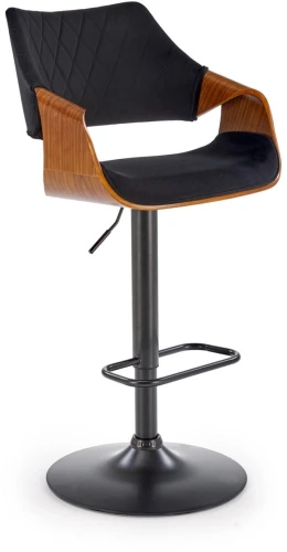 Hoker barowy H124 tapicerowany z oparciem i regulacją wysokości do kuchni czarny/orzechowy
