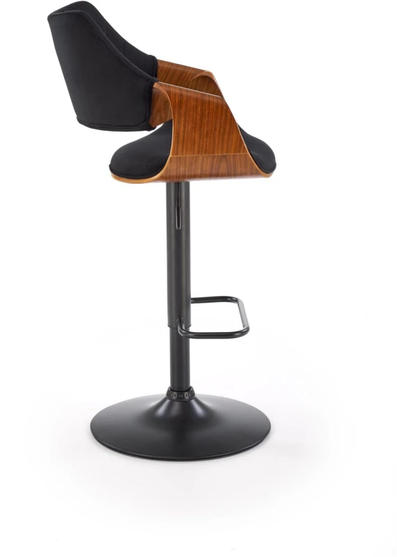 Hoker barowy H124 tapicerowany z oparciem i regulacją wysokości do kuchni czarny/orzechowy