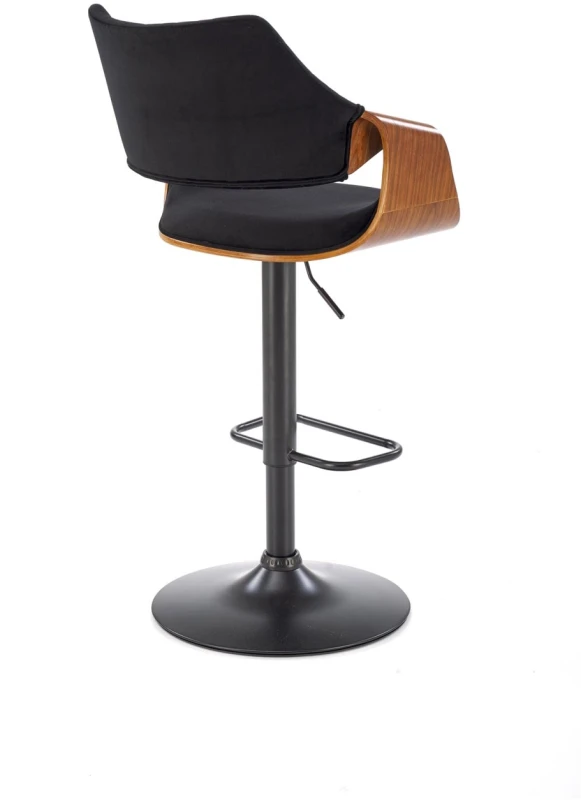 Hoker barowy H124 tapicerowany z oparciem i regulacją wysokości do kuchni czarny/orzechowy