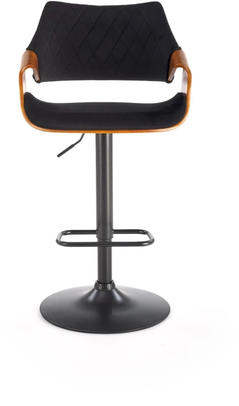 Hoker barowy H124 tapicerowany z oparciem i regulacją wysokości do kuchni czarny/orzechowy