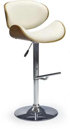Krzesło barowe H44 z regulacją wysokości i podnóżkiem orzech/kremowy