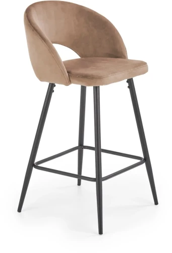 Krzesło barowe H96 nowoczesne tapicerowane tkaniną aksamitną hoker do kuchni jadalni beżowy