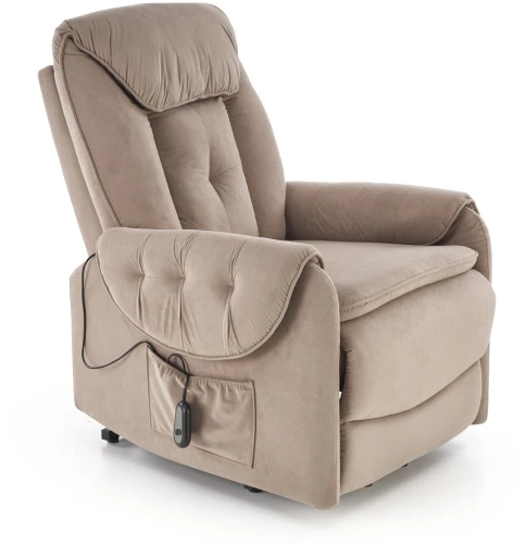 Fotel wypoczynkowy Horton z funkcją elektrycznego rozkładania do salonu beżowy mat
