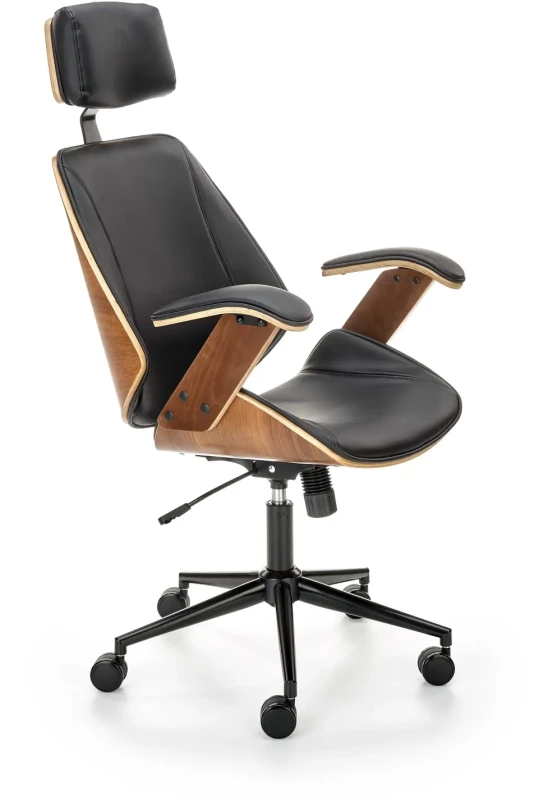 Fotel gabinetowy Ignazio obrotowy do biura czarny/orzechowy