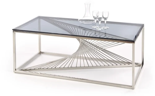 Stolik kawowy Infinity w stylu glamour do salonu 120 cm srebrny/szkło dymione