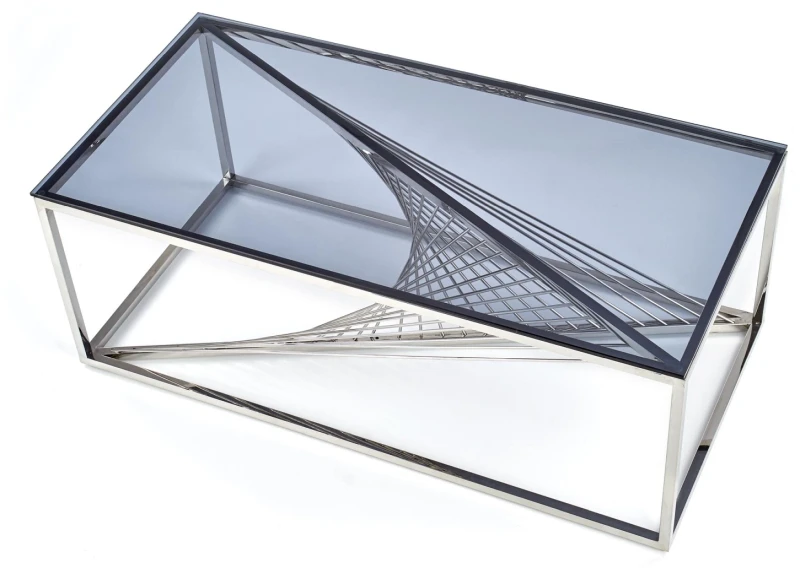 Stolik kawowy Infinity w stylu glamour do salonu 120 cm srebrny/szkło dymione