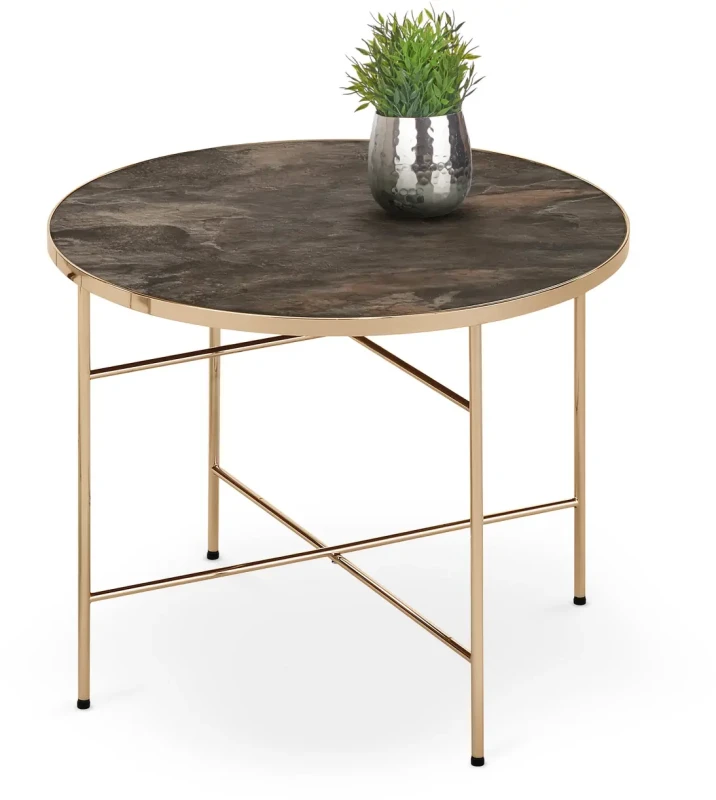 Stolik kawowy Isabelle szklany do salonu 60 cm ciemny marmur/champagne