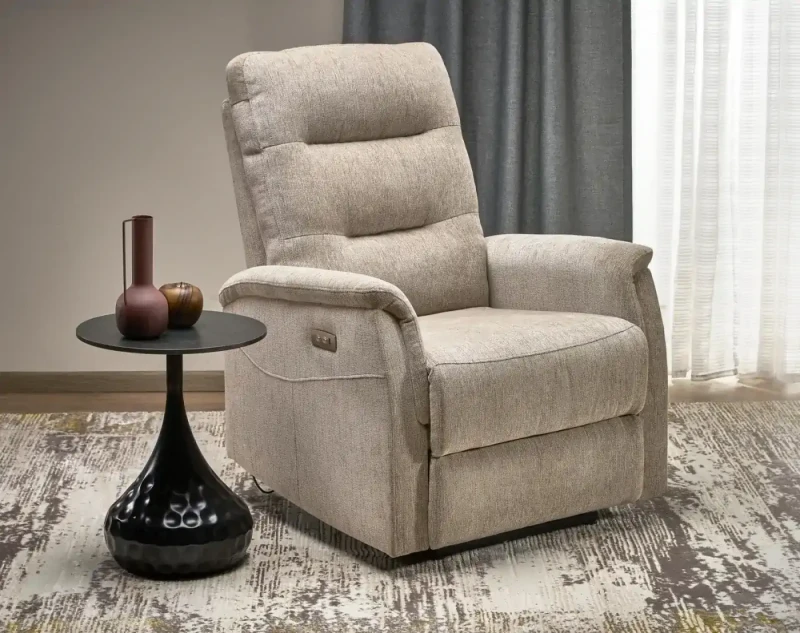 Fotel rozkładany Jamal wypoczynkowy elektryczny z gniazdem USB do salonu beżowy