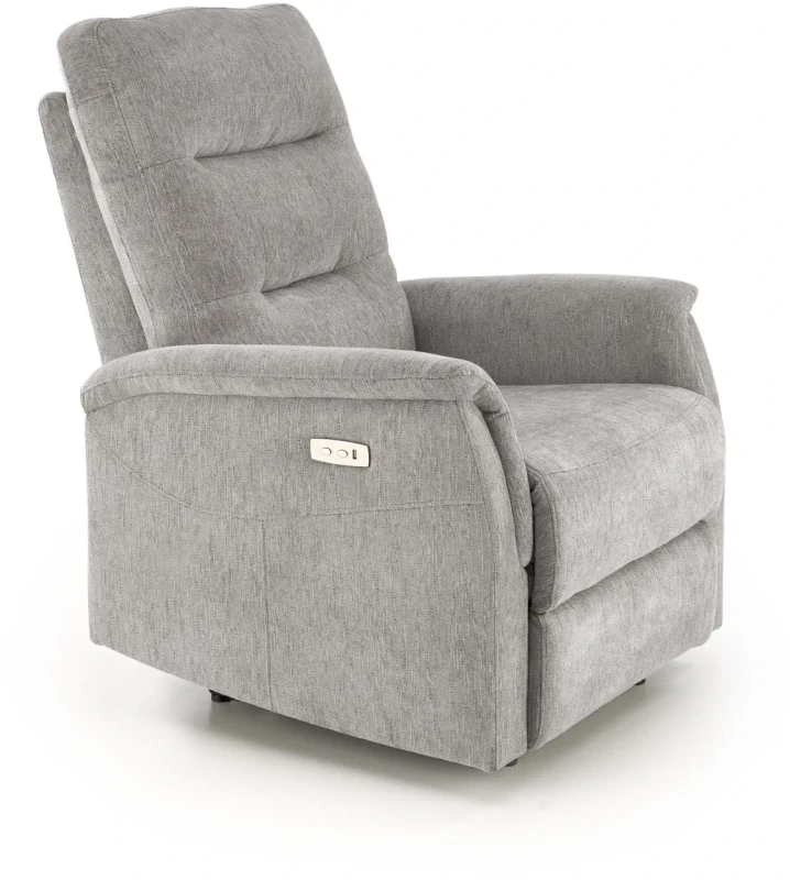 Fotel rozkładany Jamal wypoczynkowy elektryczny z gniazdem USB do salonu popielaty