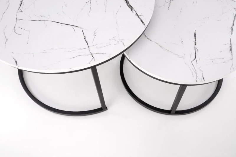 Zestaw 2 stolików kawowych Java okrągłe do salonu biały marmur/czarny