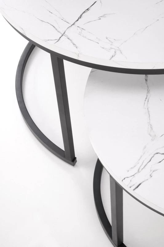 Zestaw 2 stolików kawowych Java okrągłe do salonu biały marmur/czarny