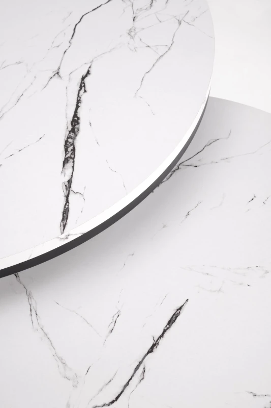 Zestaw 2 stolików kawowych Java okrągłe do salonu biały marmur/czarny