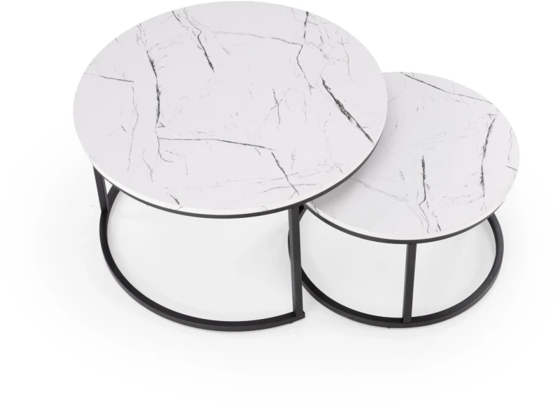 Zestaw 2 stolików kawowych Java okrągłe do salonu biały marmur/czarny