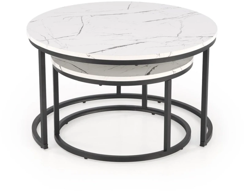 Zestaw 2 stolików kawowych Java okrągłe do salonu biały marmur/czarny