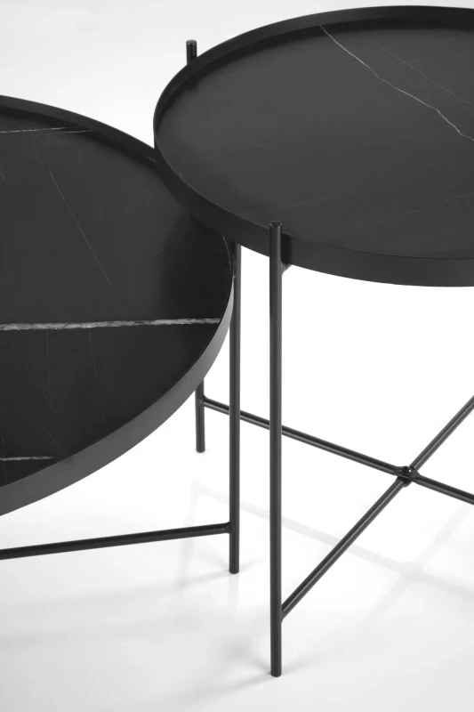 Zestaw 2 stolików kawowych Julieta okrągłe do salonu czarny marmur