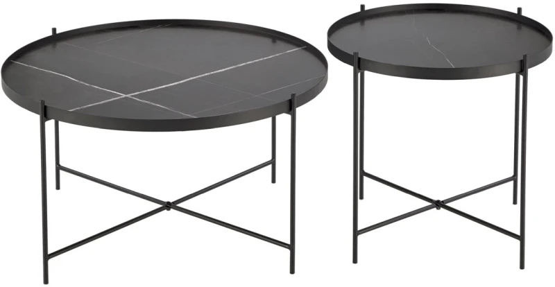Zestaw 2 stolików kawowych Julieta okrągłe do salonu czarny marmur