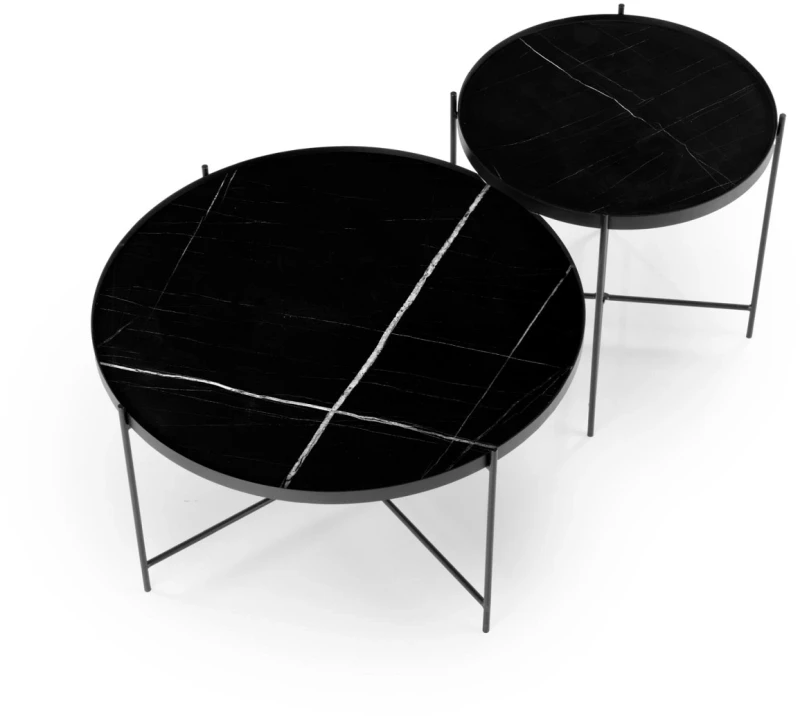 Zestaw 2 stolików kawowych Julieta okrągłe do salonu czarny marmur