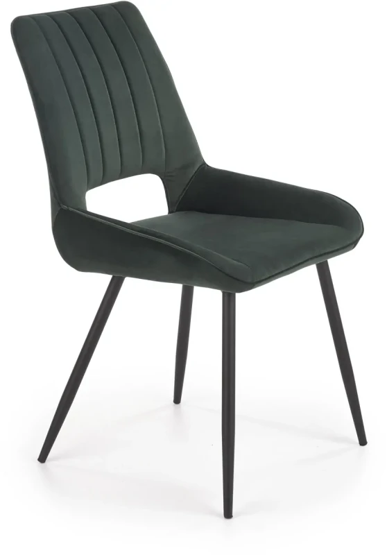 Krzesło tapicerowane K404 welurowe na czarnych nogach do jadalni ciemny zielony