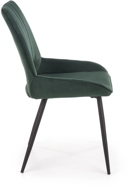 Krzesło tapicerowane K404 welurowe na czarnych nogach do jadalni ciemny zielony