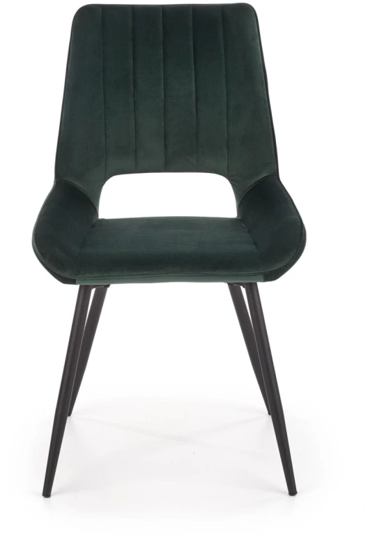 Krzesło tapicerowane K404 welurowe na czarnych nogach do jadalni ciemny zielony