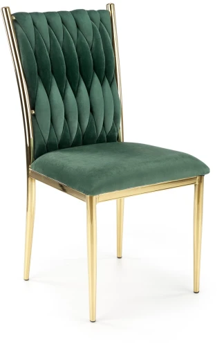Krzesło tapicerowane K436 glamour welurowe do jadalni ciemny zielony/złoty