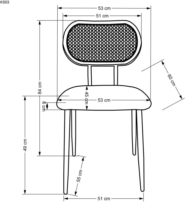 Krzesło tapicerowane K503 z rattanowym oparciem do jadalni ciemny zielony
