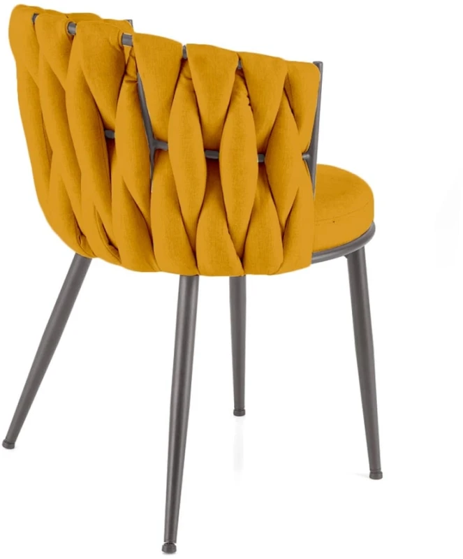 Krzesło tapicerowane K516 z ozdobnym oparciem do salonu musztardowy