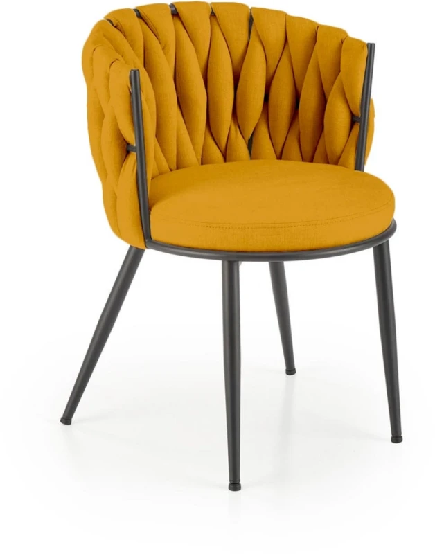 Krzesło tapicerowane K516 z ozdobnym oparciem do salonu musztardowy
