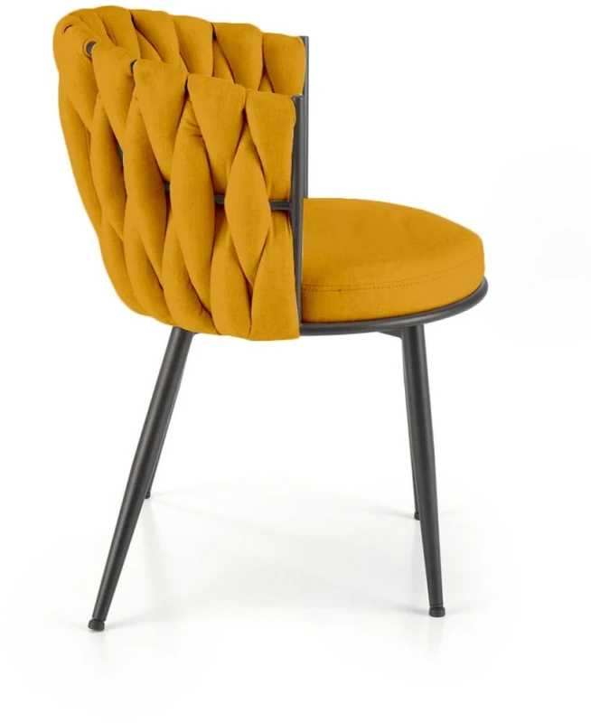 Krzesło tapicerowane K516 z ozdobnym oparciem do salonu musztardowy