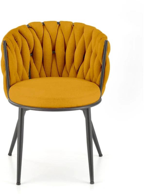Krzesło tapicerowane K516 z ozdobnym oparciem do salonu musztardowy