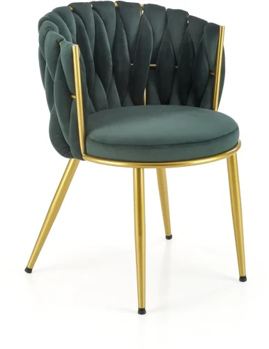 Krzesło tapicerowane K517 glamour welurowe do salonu ciemny zielony/złoty