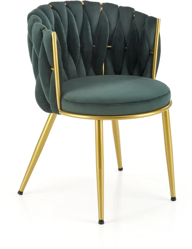 Krzesło tapicerowane K517 glamour welurowe do salonu ciemny zielony/złoty