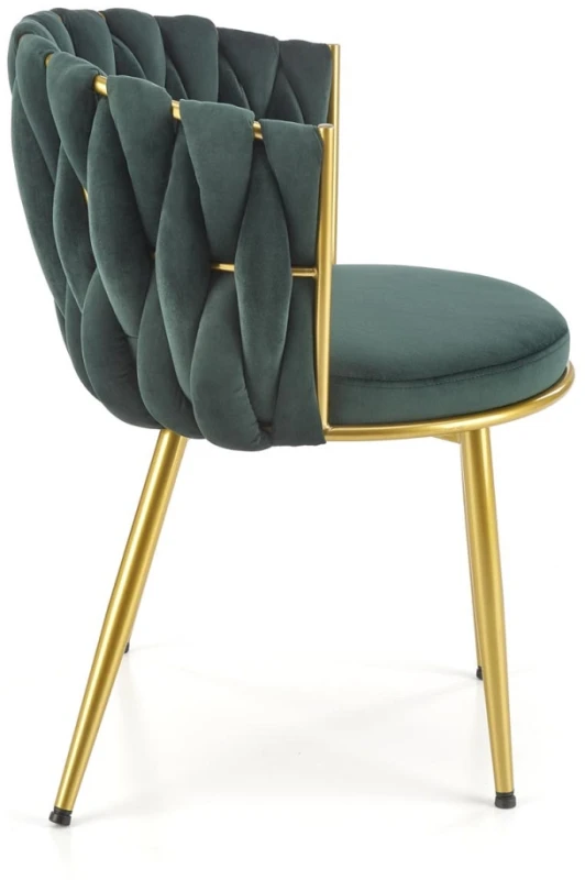 Krzesło tapicerowane K517 glamour welurowe do salonu ciemny zielony/złoty