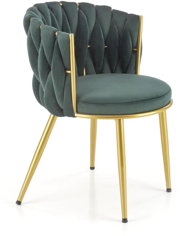 Krzesło tapicerowane K517 glamour welurowe do salonu ciemny zielony/złoty