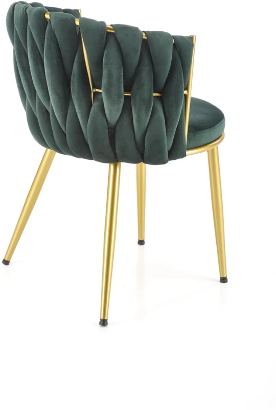 Krzesło tapicerowane K517 glamour welurowe do salonu ciemny zielony/złoty