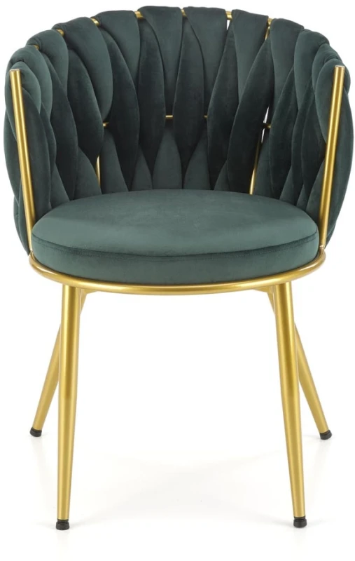 Krzesło tapicerowane K517 glamour welurowe do salonu ciemny zielony/złoty