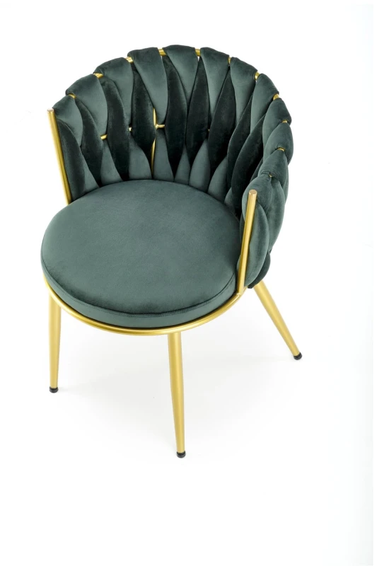 Krzesło tapicerowane K517 glamour welurowe do salonu ciemny zielony/złoty