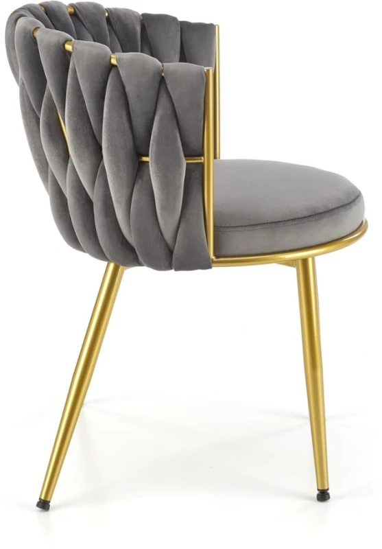 Krzesło tapicerowane K517 glamour welurowe do salonu popielaty/złoty
