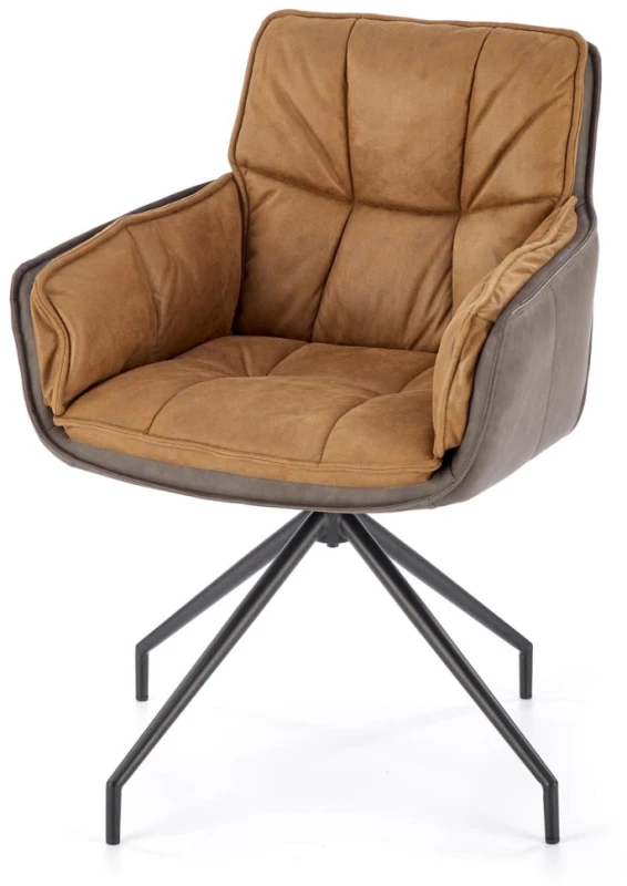 Krzesło obrotowe K523 tapicerowane z eko skóry do jadalni brązowy
