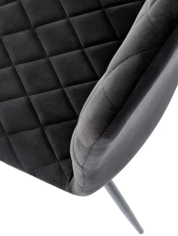 Krzesło tapicerowane K525 pikowane welurowe na czarnych nogach do jadalni czarny